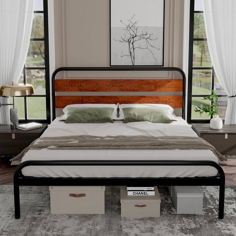 Bed Frame with Wood Headboard