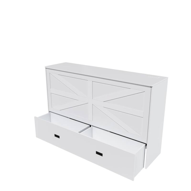 Full Size Foldable Murphy Bed Cabinet with Storage and Charging