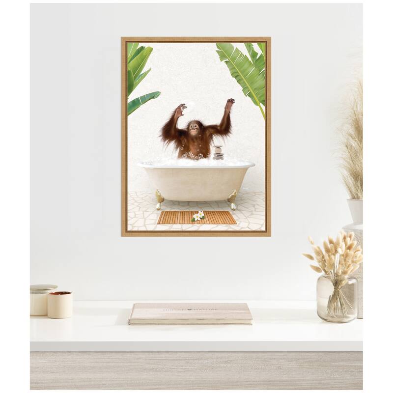 Kate and Laurel Sylvie Orangutan in Bali Bathtub Framed Canvas by Amy Peterson