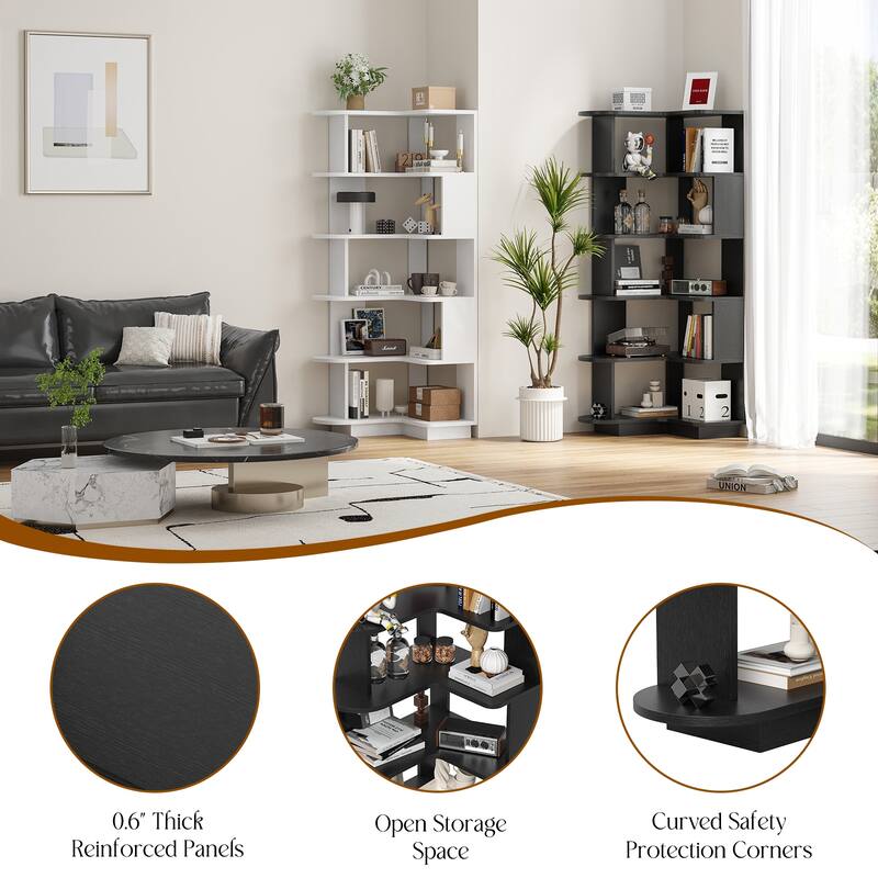 5-Tier Corner Bookshelf,L-Shaped Bookcase Freestanding Storage Shelf & Display Stand for Living Room, Office, Bedroom