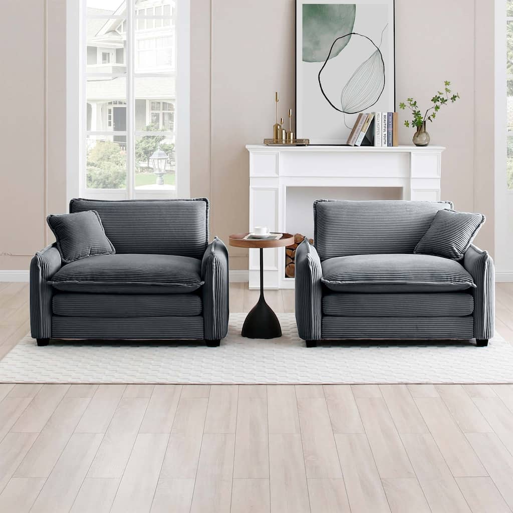 Ergonomic Corduroy Single Deep Seat Sofa Chair, (Set of 2)