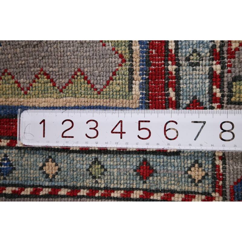 Gray Geometric Kazak Foyer Rug Handmade Oriental Wool Carpet - 3'4" x 5'5"