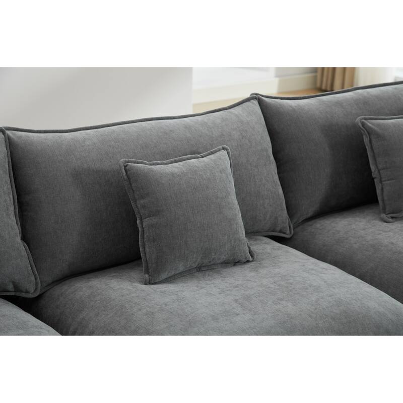 3-Seater L-Shaped Sofa with Ottoman, Grey Chenille, 99x65x32 inches, Modular & Comfortable
