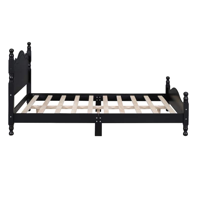 Full Size Black Wood Retro Design Platform Bed