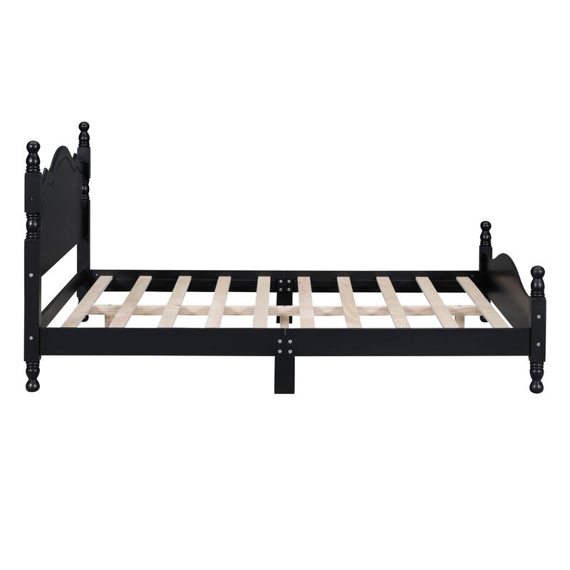 Retro Style Platform Bed Frame with Headboard and Wooden Slat Support