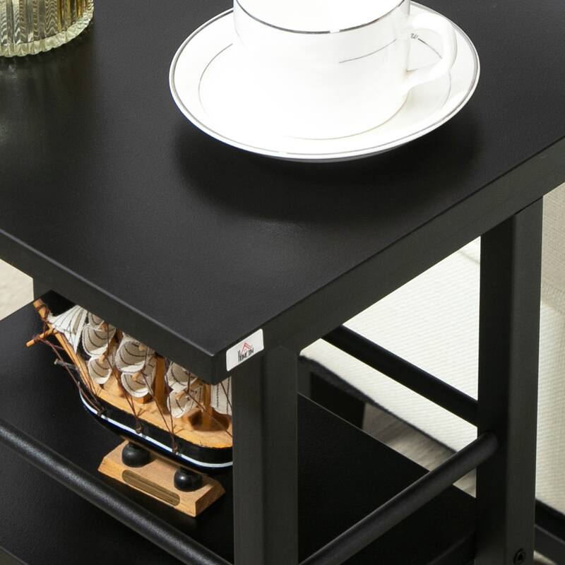 HOMCOM C Shaped End Table with Storage Shelves, Mobile Side Table with Wheels