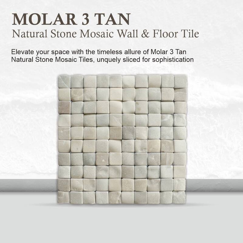 Molar 3 Tan Pebble Mosaic Tiles for Backsplash Kitchen and Bathroom Wall (12" X 12") 5 tiles per case - Case (5 Tiles)