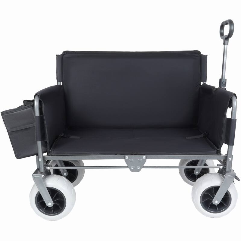 3-in-1 Heavy-Duty Folding Wagon Cart with Bench Seat & Storage, patent protection-Includes 1 ice pack, 500lbs, 180L Capacity - Black