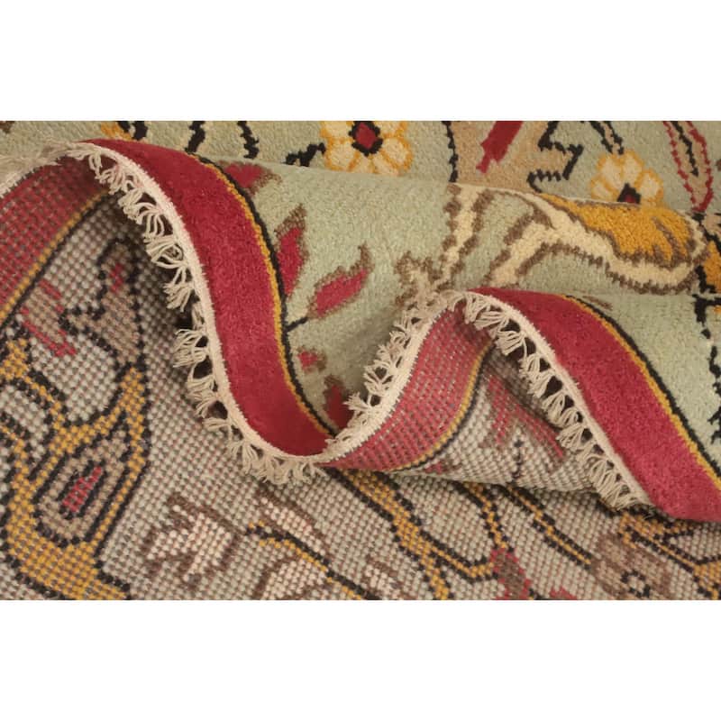 Hand-knotted Traditional Wool Green Floral Oriental Area Rug - 9' 8'' X 7' 9''