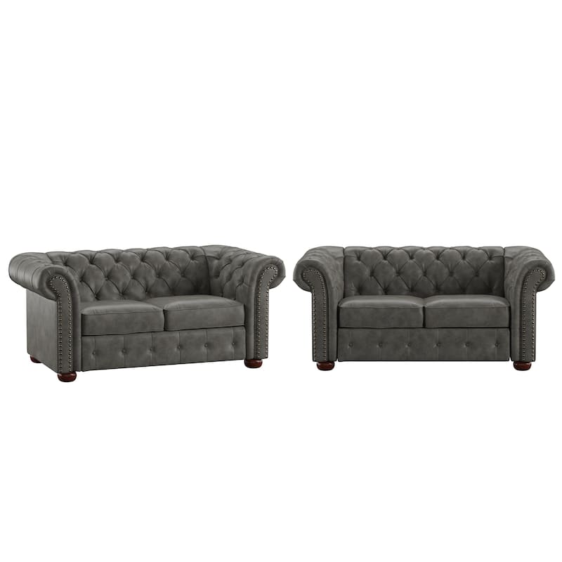 Gdansk Chesterfield Loveseat - Grey Polished Microfiber