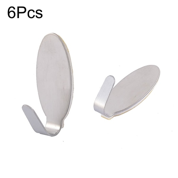 Stainless Steel Oval Shaped Self Adhesive Wall Hooks Hanger 6pcs 