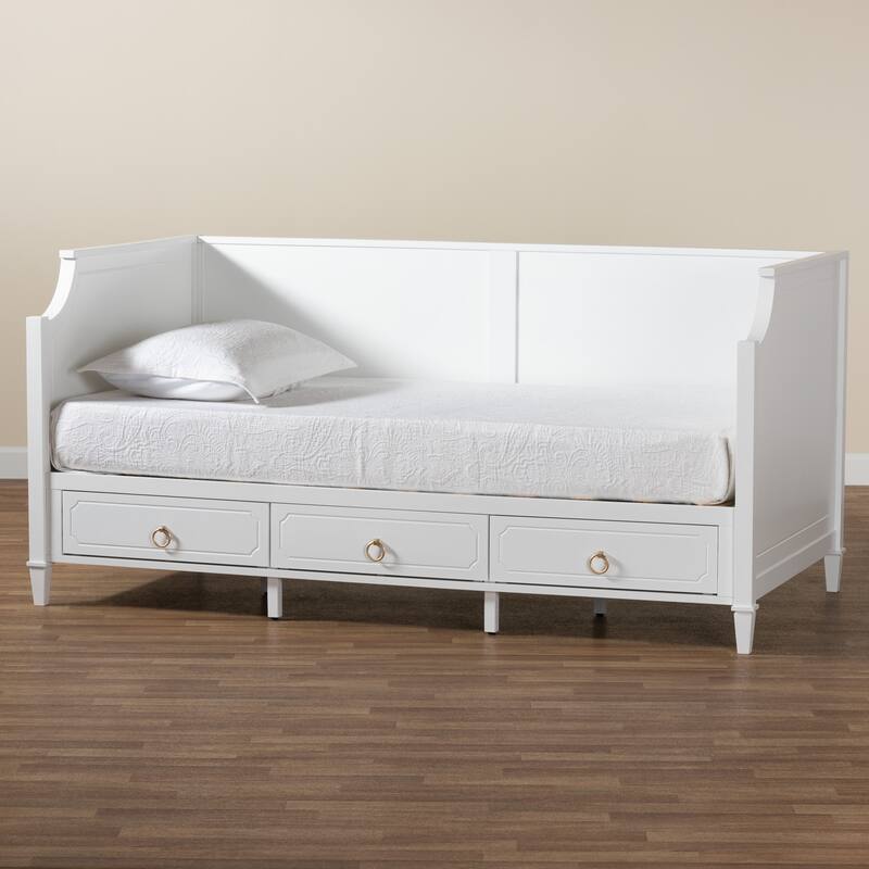 Lowri Classic and Traditional White Finished Wood 3-Drawer Daybed