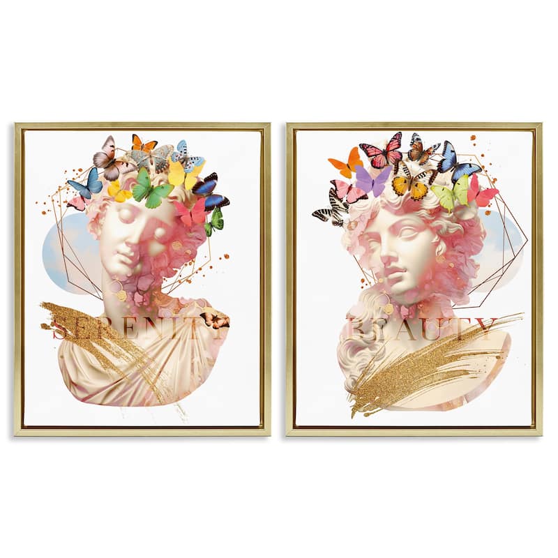 Stupell Serenity & Beauty Glam Collages Framed Floater Canvas Wall Art Design By Susan Arnot (Set of 2) - 17 x 21 - Gold
