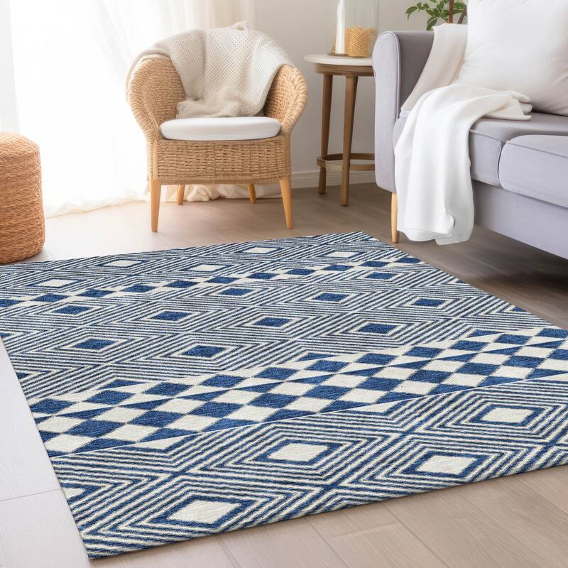 Premium Washable Super Soft Geo Prints Mayfield Rug - Navy - 5' x 7'6"