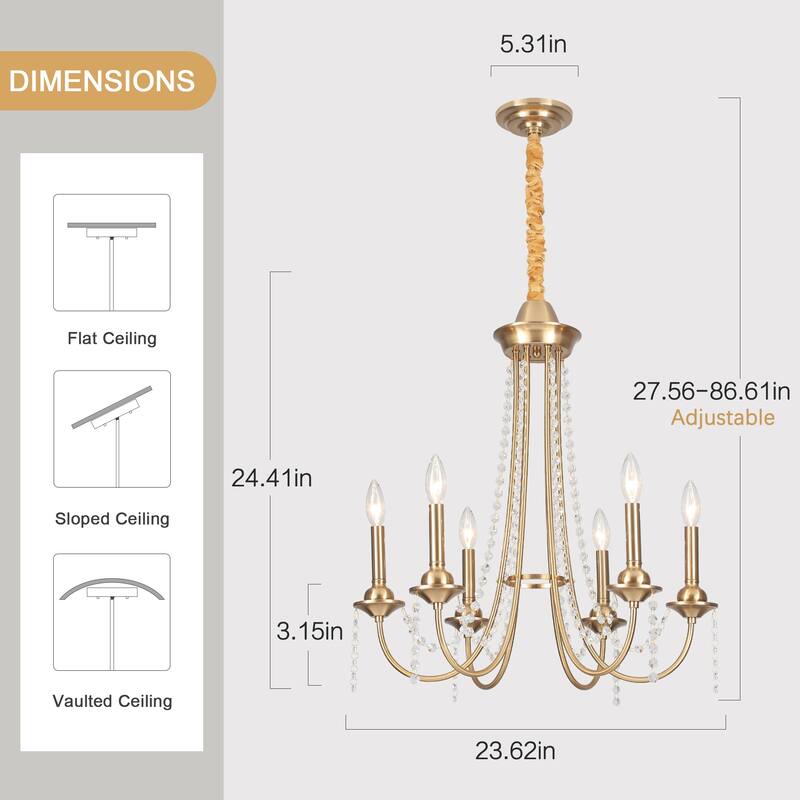 6-Light Candlestick Hanging Crystal Linear Chandelier Lighting for Kitchen Island