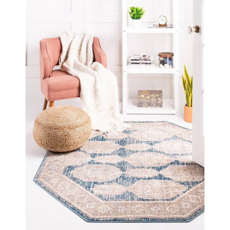 Traditional Nixa Collection Area Rug - 7'10"x7'10" Octagon - Blue