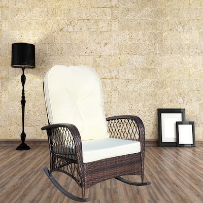 Outdoor Wicker Rocking Chair with Wide Seat, Thick, Soft Cushion, Rattan Rocker w/Steel Frame, High Weight Capacity