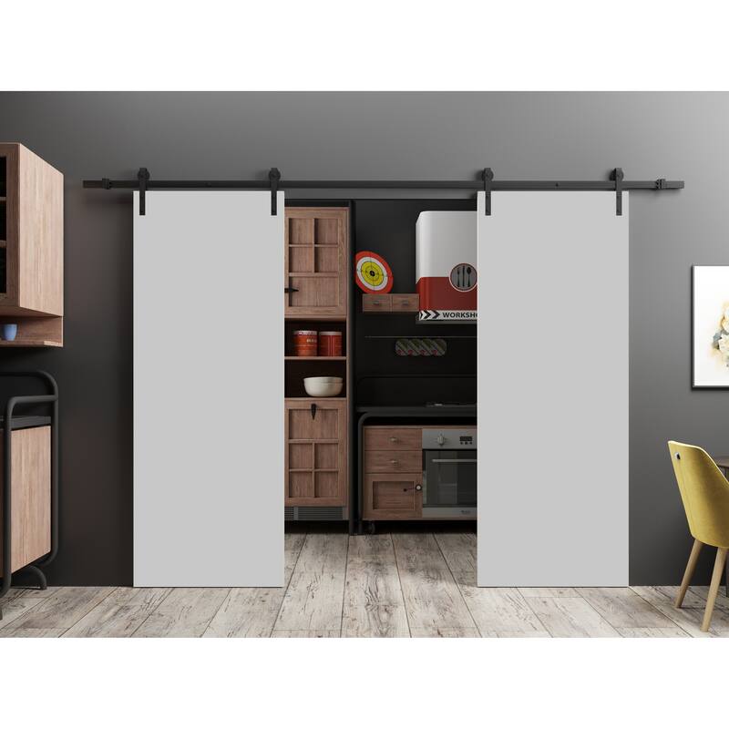 Sturdy Double Barn Door 36 x 80 inches | Planum 0010 Matte Grey | 13FT Rail Hangers Heavy Set