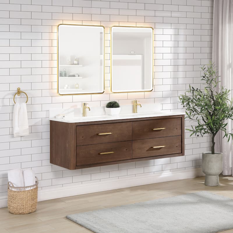 Cristo Floating Bath Vanity with White Quartz Stone Top without Mirror