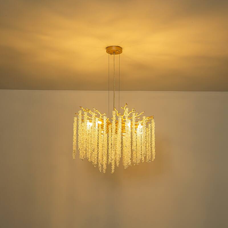 23.6" W 8-Light Modern Glam Tree Branches Style Crystal Raindrop Chandelier Hanging Light for Dining & Living Room