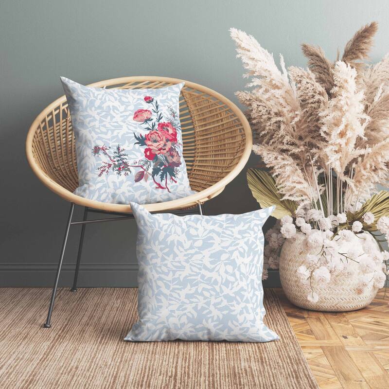 Opulent Orchid Roses Indoor/Outdoor Reversible Throw Pillow Blue and Red