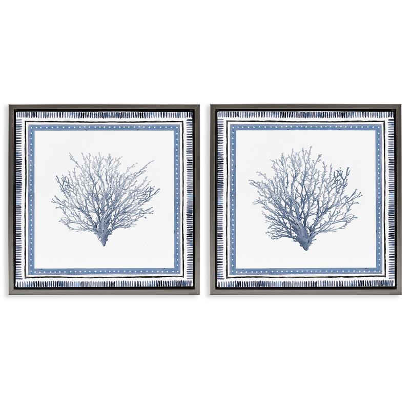Stupell Maritime Coral Tendrils Framed Floater Canvas Wall Art Design By Lanie Loreth (Set of 2) - 25 x 25 - Grey