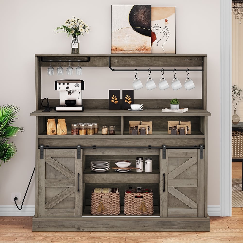 Farmhouse Buffet Cabinet with Storage, Sliding Barn Door, 52"Sideboard Cabinet - 51.9"Lx15.1"Wx51.5"H