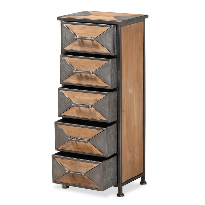 Laurel Grey Metal and Oak Brown Wood 5-Drawer Storage Cabinet