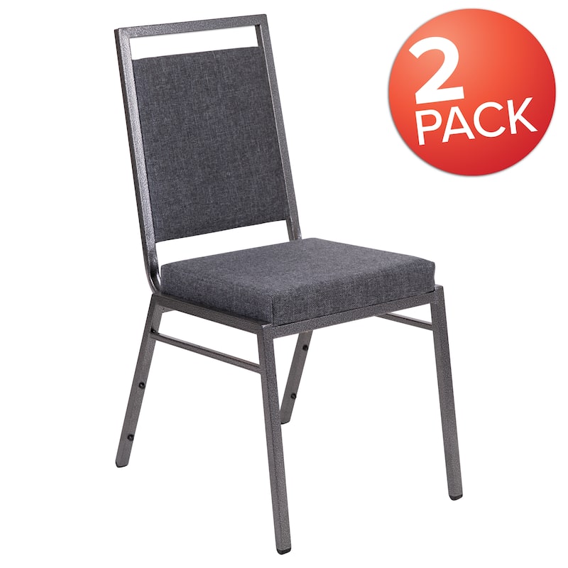 2 Pack Square Back Stacking Banquet Chair with Silvervein Frame