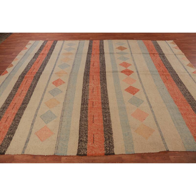 Hand Woven Oriental 100% Jute Carpet Southwestern Modern Multi-Colored Kilim Area Rug - 10' 5'' X 8' 3''