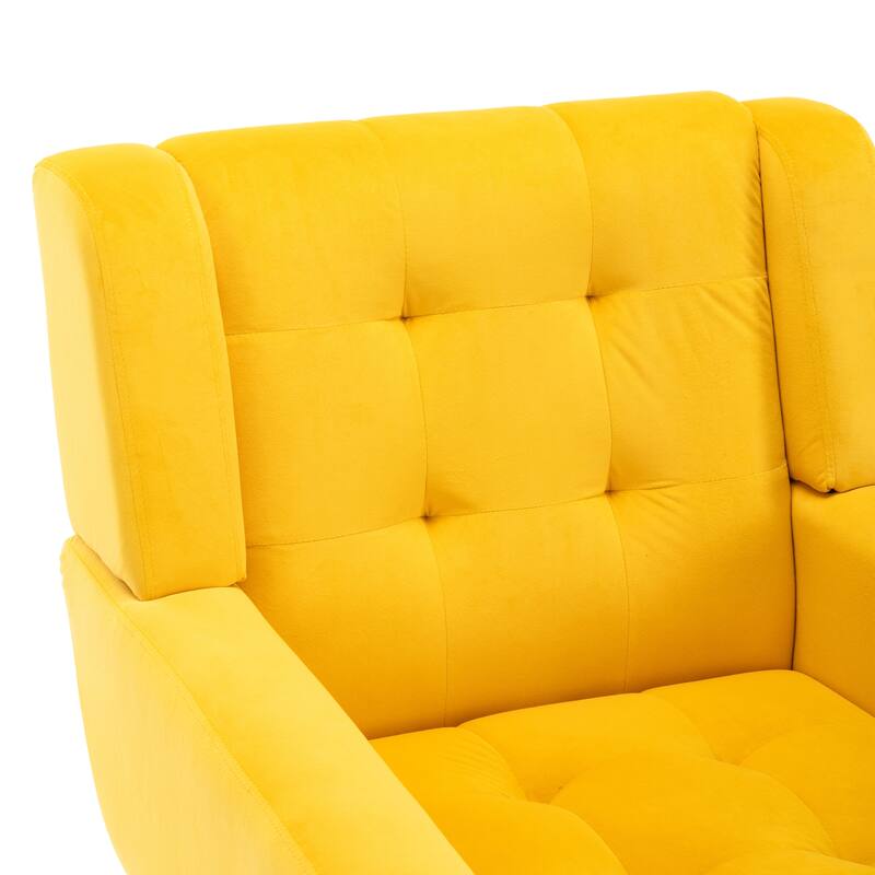 Stylish Upholstered Seating Armchair with Tapered Metal Legs, Yellow Single Sofa Chair Accent Chair with Flared Armrests