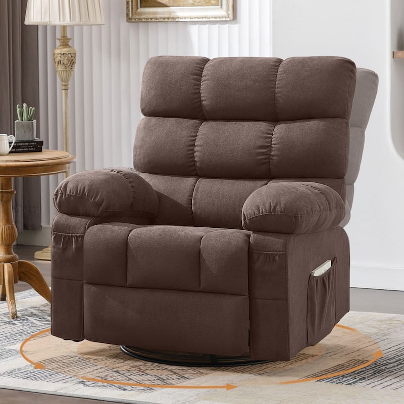 Swivel Rocker Recliner Chair 360° Manual with Side Pockets for Adults