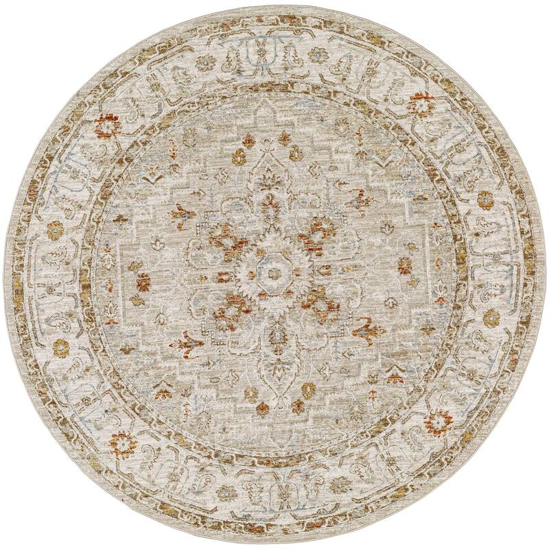 Betty Classic Medallion Area Rug - 7'10" x 7'10" Round - Beige/Light Grey