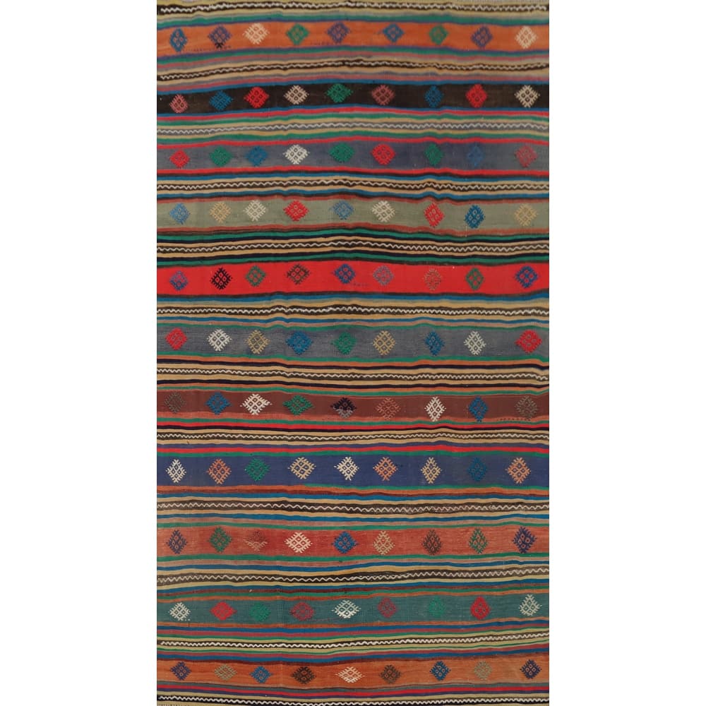 Hand Woven Oriental 100% Wool Carpet Southwestern Tribal Multi-Colored Kilim Area Rug - 9' 0'' X 5' 2''