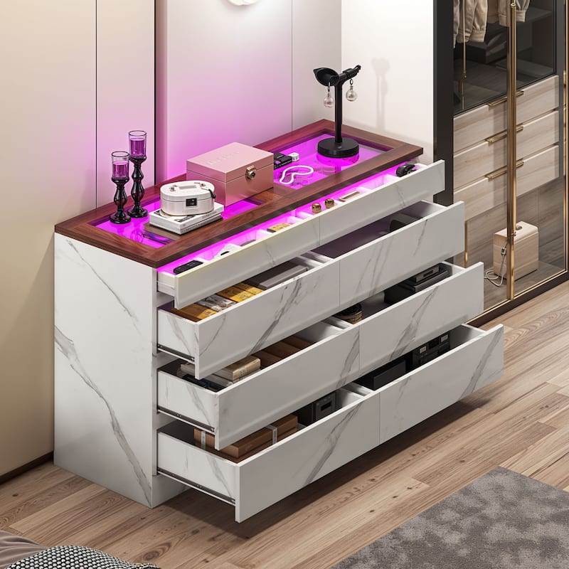 Moasis 8 Drawer Dresser with RGB Light,High Gloss Horizontal Storage Dresser