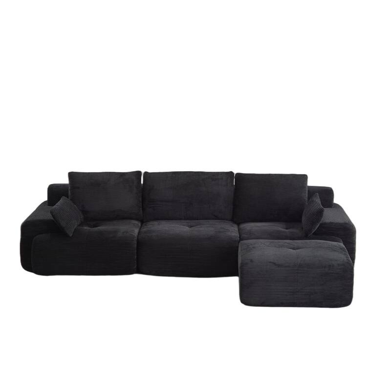 L Shaped Modular Sectional Sofa with Ottoman, Corduroy Upholstered Cloud Sofa, Compressed Sofa with Cushions & Throw Pillows