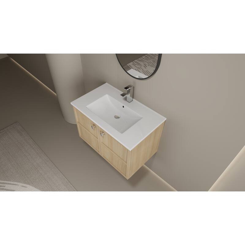 GDFStudio - Cairo Modern Wall-Mounted Bathroom Vanity Set with Scratch-Resistant Resin Sink & Soft Close Doors