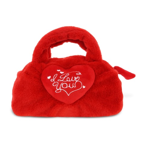 DolliBu Super Soft Plush Stuffed I Love You Red Heart Plush Handbag - 8 Lx2.75 Wx7 H inches
