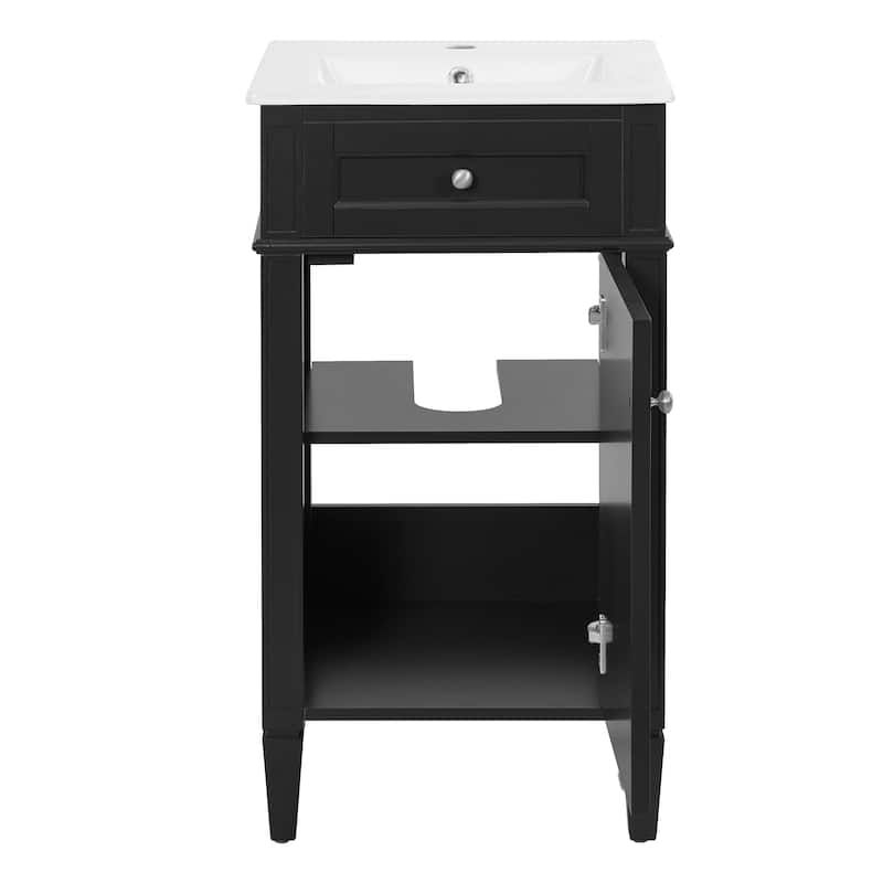 18" Freestanding Single Bathroom Vanity with Ceramic Sink, French Style Cabinet with Soft Close Door