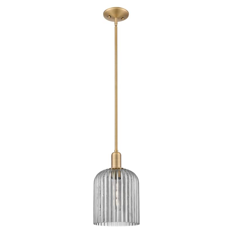 Innovations Lighting Endless Possibilities Arcadia - Bridal Veil - 1 Light 8" Stem Hung Mini Pendant - Brushed Brass/Light Smoke Shade
