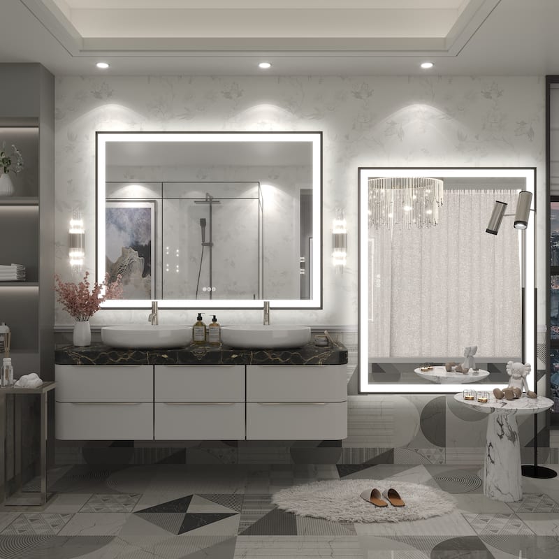 Extra Large Black Frame LED Bathroom Vanity Mirror with 3 Years Warranty and UL Certified