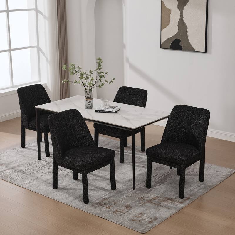 Upholstered Dining Chairs Set, Modern Dining Room Chairs Chenille Side Chairs with Curved Backrest, Armless Living Room Chair - Black Grey Set of 4