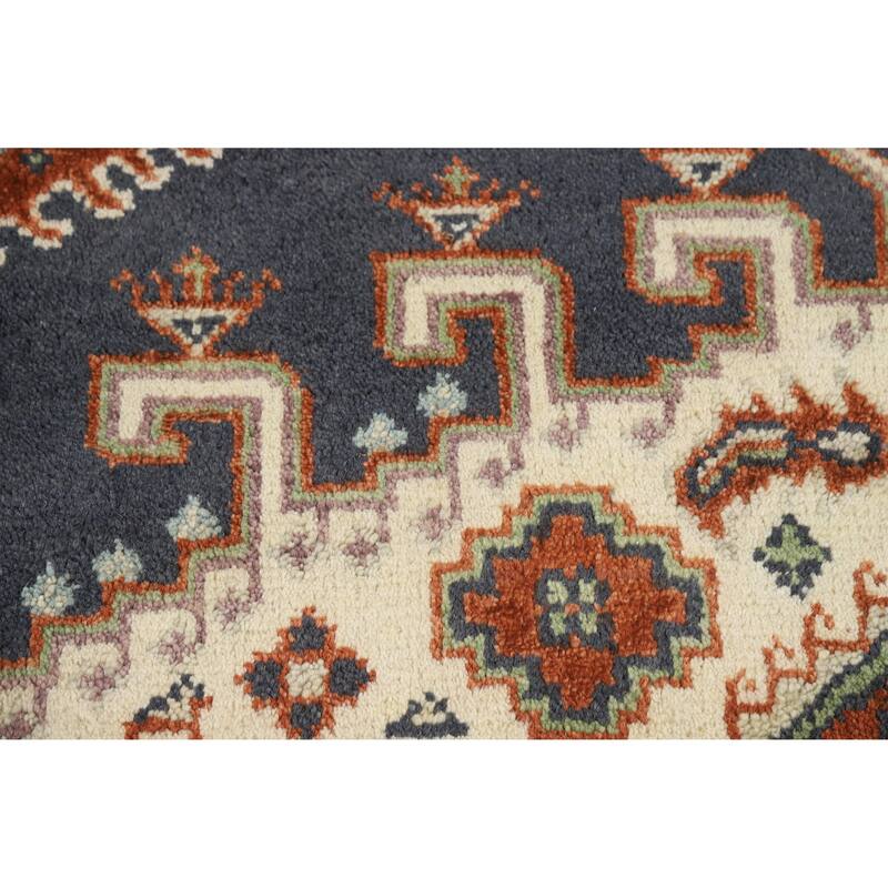 Blue Geometric Viss Indian Area Rug Hand-Knotted Wool Carpet - 6'0" x 8'9"