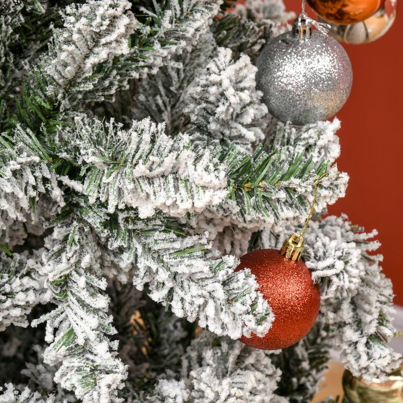 9FT Snow-Flocked Pencil Christmas Tree, Slim Design with Auto-Open Branches and Sturdy Base