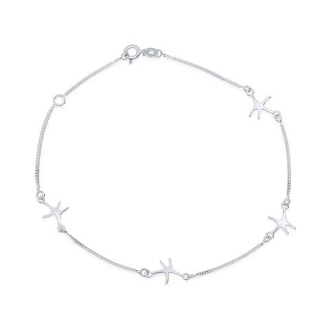 Nautical 4 Starfish Anklet Ankle Bracelet 925 Sterling Silver 9 Inch