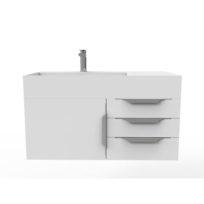 Amazon 36" Wall Mounted Bathroom Vanity Set w/ White Top - White - Brushed Nickel Finish