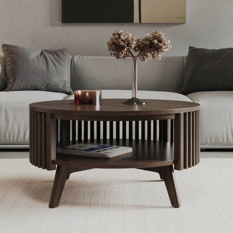 Studio London Sierra Mid Century Modern Coffee Table with Storage - Dark Stained Walnut, Brass - Wood