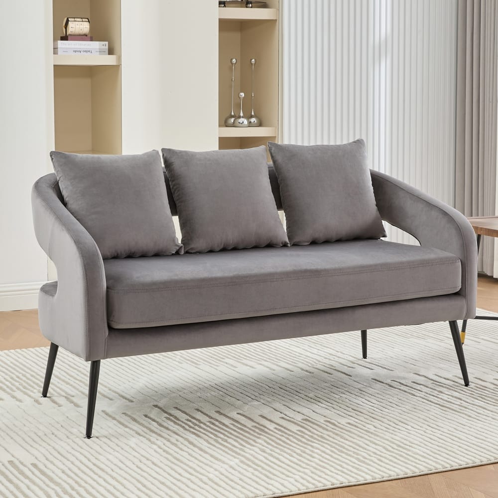 53.7" W Loveseat Sofa,Modern Velvet Sofa Couch with Pillows and Metal Legs