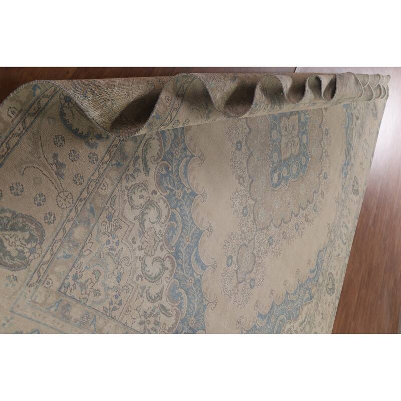 Hand Knotted Oriental 100% Wool Carpet Traditional Medallion Beige & Ivories Tabriz Area Rug - 12' 10'' X 9' 6''