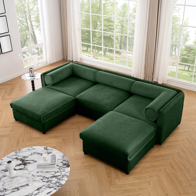 Modern 5-Piece U-Shaped Modular Sofa with Storage & 2 Storage Ottoman